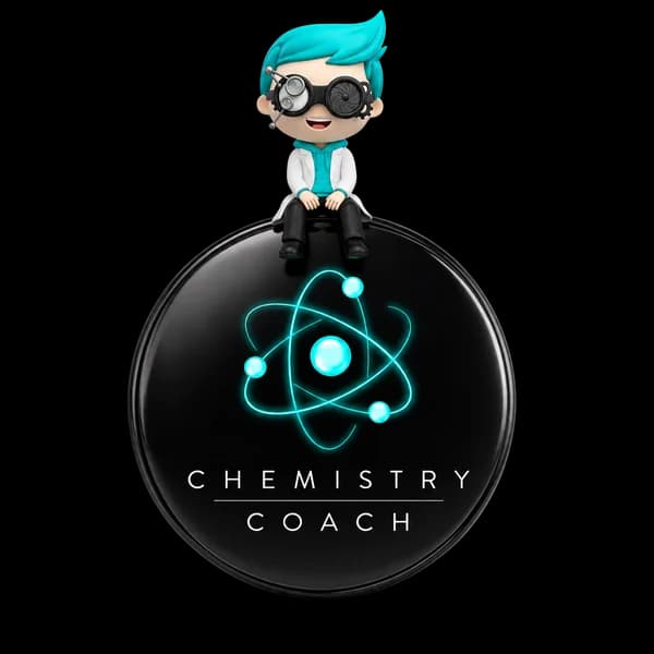 Dexter sitting on the Chemistry Coach logo